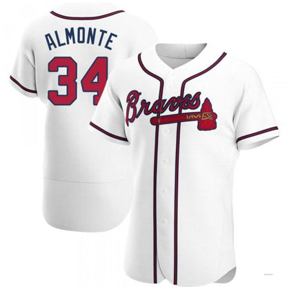 Atlanta Braves #34 Abraham Almonte White Home Jersey Stitches Baseball Jerseys