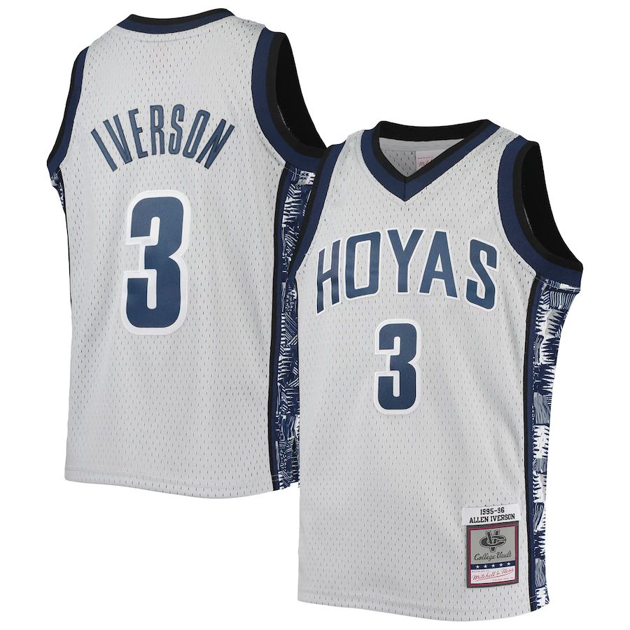 G.Hoyas #3 Allen Iverson Mitchell & Ness 1995-96 Replica Swingman Jersey  Gray Stitched American College Jerseys