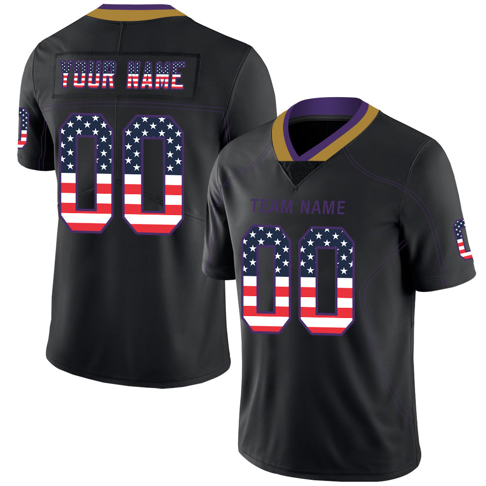 Custom B.Ravens Men's American Black USA Flag Fashion Vapor Limited Stitched Football Jerseys