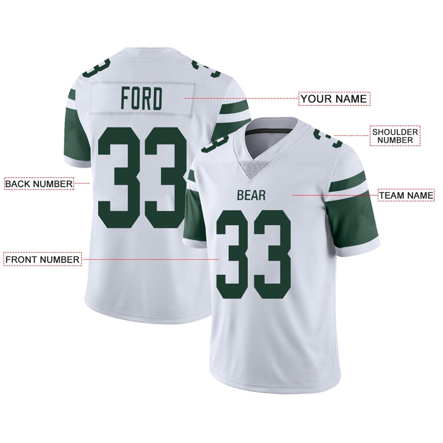 Custom NY.Jets Football Jerseys Team Player or Personalized Design Your Own Name for Men's Women's Youth Jerseys Green